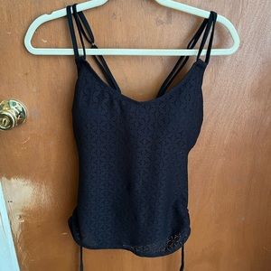 Black tankini bathing suit top, with floral pattern
